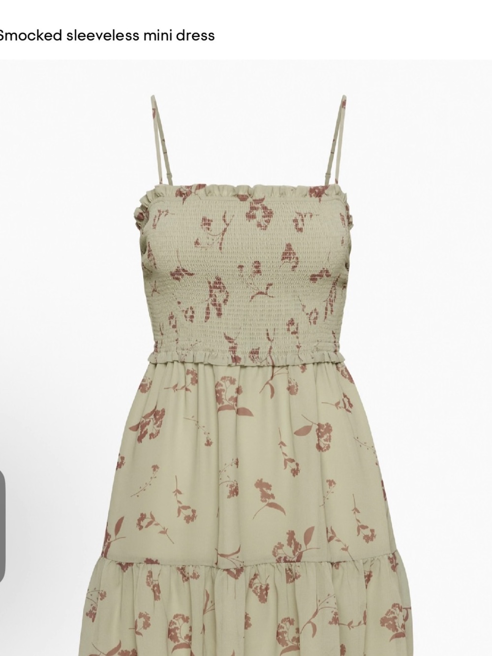 Aritzia Olive Green Floral Smocked Sundress - Picture 2 of 3